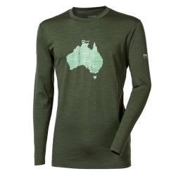 Progres Magar Trek khaki panske triko dlouhy rukav 100 % merino vlna