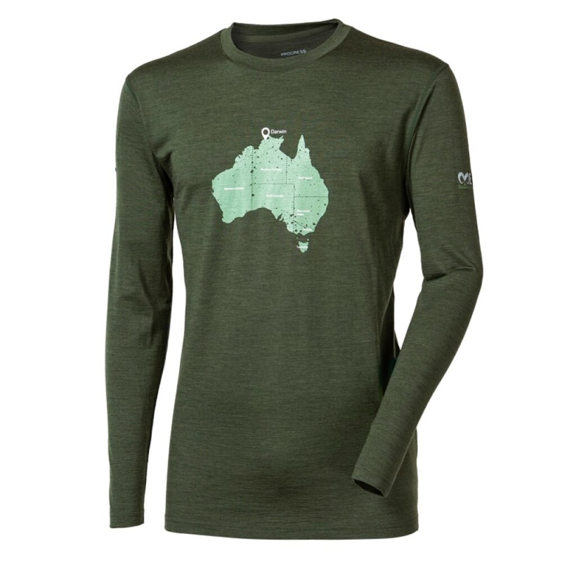 Progres Magar Trek khaki panske triko dlouhy rukav 100 % merino vlna
